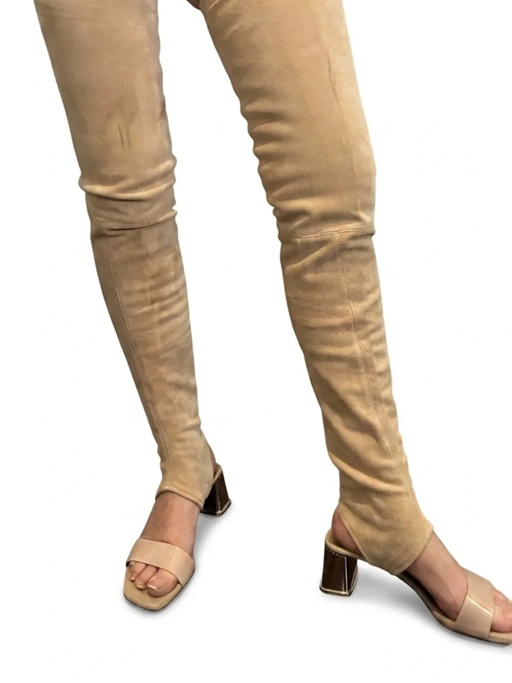 AGL Attilo Giusti Leombruni Beige Suede Thigh High heeled Boots- size 39
